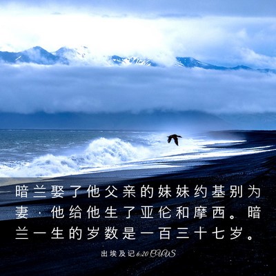 Picture 03 - 出 埃 及 记 6:20 CUVS - 暗 兰 娶 了 他 父 亲 的 妹 妹 约 基 - Bible Verse Picture