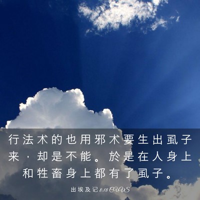 Picture 03 - 出 埃 及 记 8:18 CUVS - 行 法 术 的 也 用 邪 术 要 生 出 虱 - Bible Verse Picture