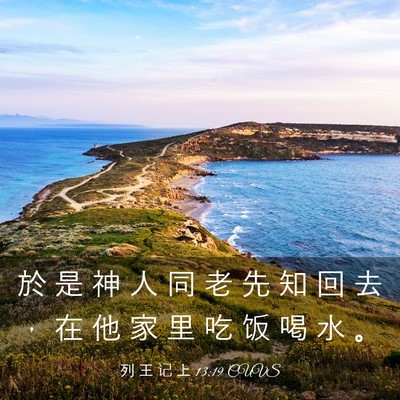 Picture 03 - 列 王 记 上 13:19 CUVS - 於 是 神 人 同 老 先 知 回 去 ， 在 - Bible Verse Picture
