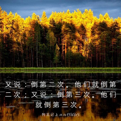 Picture 03 - 列 王 记 上 18:34 CUVS - 又 说 ： 倒 第 二 次 。 他 们 就 倒 - Bible Verse Picture