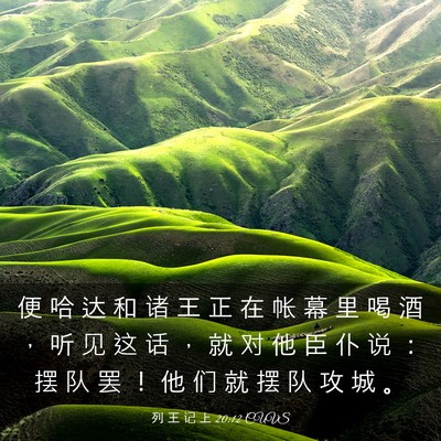 Picture 03 - 列 王 记 上 20:12 CUVS - 便 哈 达 和 诸 王 正 在 帐 幕 里 喝 - Bible Verse Picture