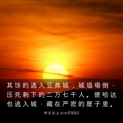 Picture 03 - 列 王 记 上 20:30 CUVS - 其 馀 的 逃 入 亚 弗 城 ； 城 墙 塌 - Bible Verse Picture