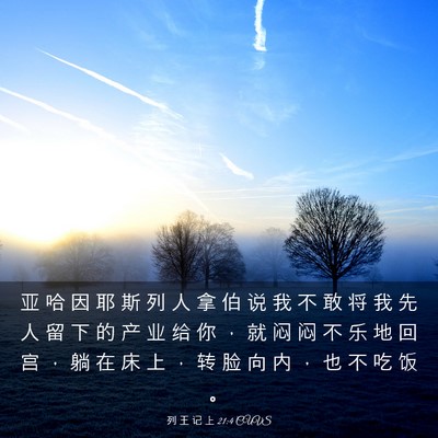 Picture 03 - 列 王 记 上 21:4 CUVS - 亚 哈 因 耶 斯 列 人 拿 伯 说 我 不 - Bible Verse Picture
