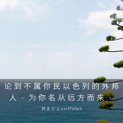 Picture 03 - 列 王 记 上 8:41 CUVS - 论 到 不 属 你 民 以 色 列 的 外 邦 - Bible Verse Picture