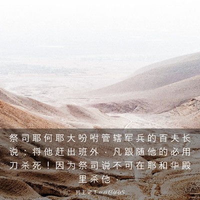 Picture 03 - 列 王 记 下 11:15 CUVS - 祭 司 耶 何 耶 大 吩 咐 管 辖 军 兵 - Bible Verse Picture