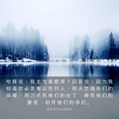 Picture 03 - 列 王 记 下 8:12 CUVS - 哈 薛 说 ： 我 主 为 甚 麽 哭 ？ 回 - Bible Verse Picture