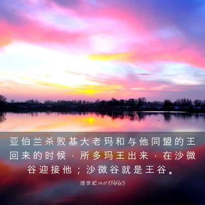 Picture 03 - 创 世 纪 14:17 CUVS - 亚 伯 兰 杀 败 基 大 老 玛 和 与 他 - Bible Verse Picture