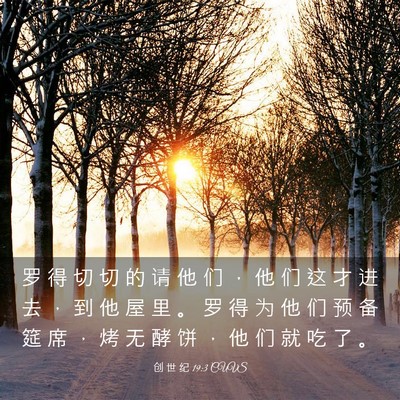 Picture 03 - 创 世 纪 19:3 CUVS - 罗 得 切 切 的 请 他 们 ， 他 们 这 - Bible Verse Picture