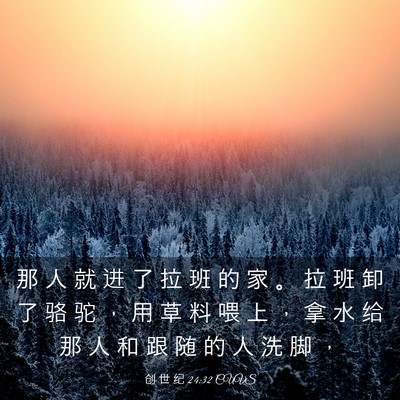 Picture 03 - 创 世 纪 24:32 CUVS - 那 人 就 进 了 拉 班 的 家 。 拉 班 - Bible Verse Picture