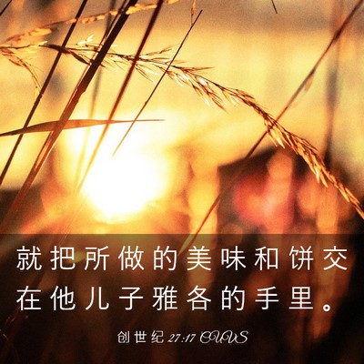 Picture 03 - 创 世 纪 27:17 CUVS - 就 把 所 做 的 美 味 和 饼 交 在 他 - Bible Verse Picture