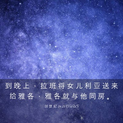 Picture 03 - 创 世 纪 29:23 CUVS - 到 晚 上 ， 拉 班 将 女 儿 利 亚 送 - Bible Verse Picture