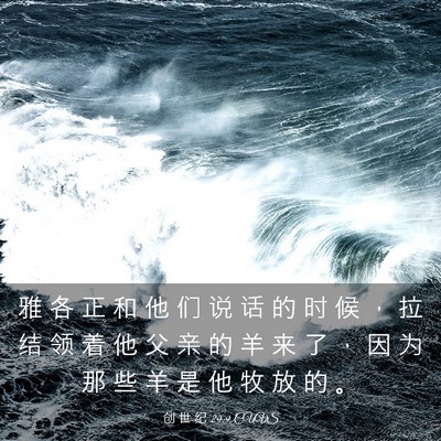 Picture 03 - 创 世 纪 29:9 CUVS - 雅 各 正 和 他 们 说 话 的 时 候 ， - Bible Verse Picture