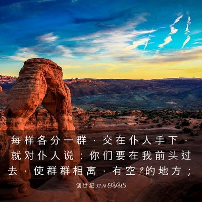 Picture 03 - 创 世 纪 32:16 CUVS - 每 样 各 分 一 群 ， 交 在 仆 人 手 - Bible Verse Picture