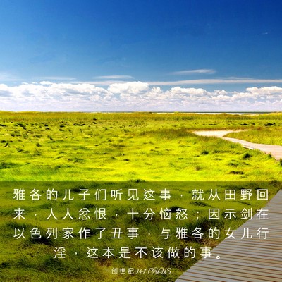 Picture 03 - 创 世 纪 34:7 CUVS - 雅 各 的 儿 子 们 听 见 这 事 ， 就 - Bible Verse Picture