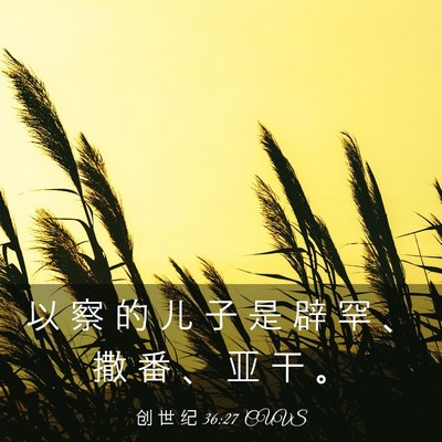 Picture 03 - 创 世 纪 36:27 CUVS - 以 察 的 儿 子 是 辟 罕 、 撒 番 、 - Bible Verse Picture