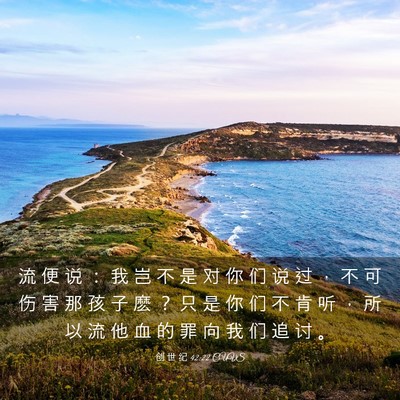 Picture 03 - 创 世 纪 42:22 CUVS - 流 便 说 ： 我 岂 不 是 对 你 们 说 - Bible Verse Picture