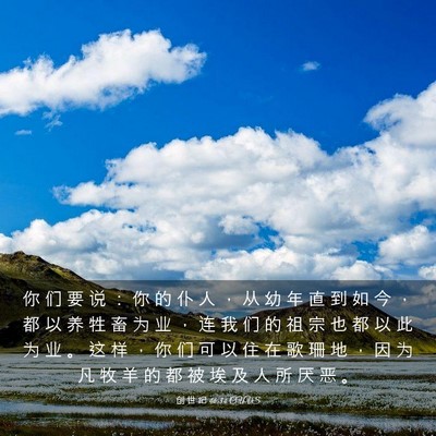 Picture 03 - 创 世 纪 46:34 CUVS - 你 们 要 说 ： 你 的 仆 人 ， 从 幼 - Bible Verse Picture