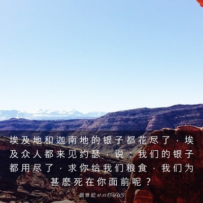Picture 03 - 创 世 纪 47:15 CUVS - 埃 及 地 和 迦 南 地 的 银 子 都 花 - Bible Verse Picture