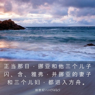 Picture 03 - 创 世 纪 7:13 CUVS - 正 当 那 日 ， 挪 亚 和 他 三 个 儿 - Bible Verse Picture