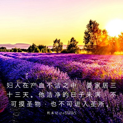 Picture 03 - 利 未 记 12:4 CUVS - 妇 人 在 产 血 不 洁 之 中 ， 要 家 - Bible Verse Picture