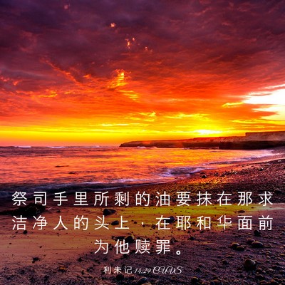 Picture 03 - 利 未 记 14:29 CUVS - 祭 司 手 里 所 剩 的 油 要 抹 在 那 - Bible Verse Picture
