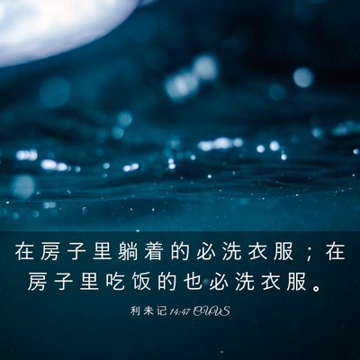 Picture 03 - 利 未 记 14:47 CUVS - 在 房 子 里 躺 着 的 必 洗 衣 服 ； - Bible Verse Picture