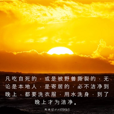 Picture 03 - 利 未 记 17:15 CUVS - 凡 吃 自 死 的 ， 或 是 被 野 兽 撕 - Bible Verse Picture