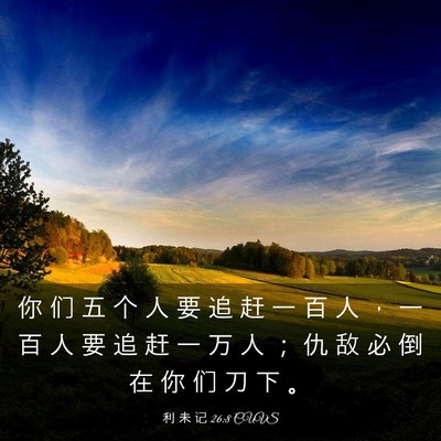 Picture 03 - 利 未 记 26:8 CUVS - 你 们 五 个 人 要 追 赶 一 百 人 ， - Bible Verse Picture