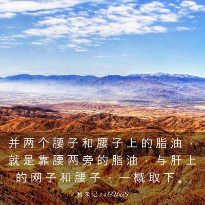 Picture 03 - 利 未 记 3:4 CUVS - 并 两 个 腰 子 和 腰 子 上 的 脂 油 - Bible Verse Picture