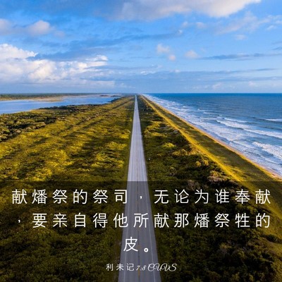 Picture 03 - 利 未 记 7:8 CUVS - 献 燔 祭 的 祭 司 ， 无 论 为 谁 奉 - Bible Verse Picture