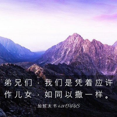 Picture 03 - 加 拉 太 书 4:28 CUVS - 弟 兄 们 ， 我 们 是 凭 着 应 许 作 - Bible Verse Picture