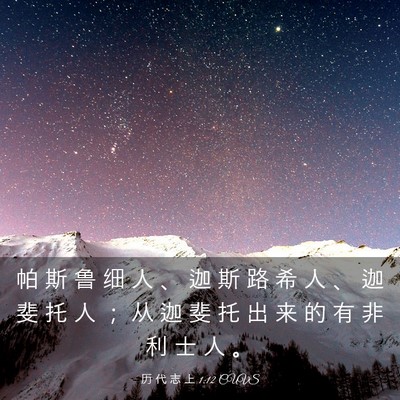 Picture 03 - 历 代 志 上 1:12 CUVS - 帕 斯 鲁 细 人 、 迦 斯 路 希 人 、 - Bible Verse Picture