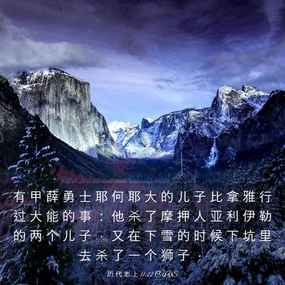 Picture 03 - 历 代 志 上 11:22 CUVS - 有 甲 薛 勇 士 耶 何 耶 大 的 儿 子 - Bible Verse Picture