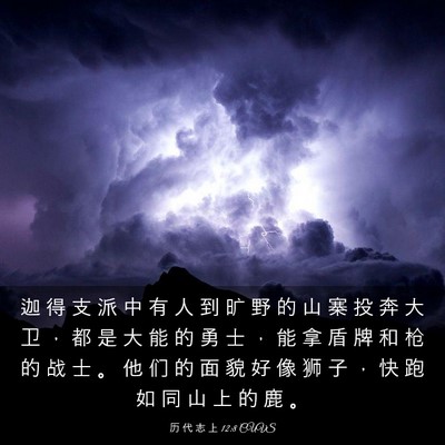 Picture 03 - 历 代 志 上 12:8 CUVS - 迦 得 支 派 中 有 人 到 旷 野 的 山 - Bible Verse Picture