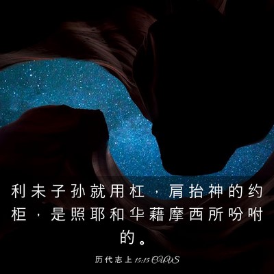 Picture 03 - 历 代 志 上 15:15 CUVS - 利 未 子 孙 就 用 杠 ， 肩 抬 神 的 - Bible Verse Picture