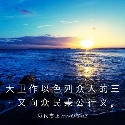 Picture 03 - 历 代 志 上 18:14 CUVS - 大 卫 作 以 色 列 众 人 的 王 ， 又 - Bible Verse Picture