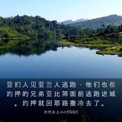 Picture 03 - 历 代 志 上 19:15 CUVS - 亚 扪 人 见 亚 兰 人 逃 跑 ， 他 们 - Bible Verse Picture