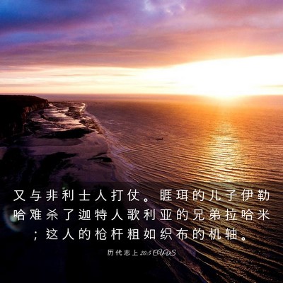 Picture 03 - 历 代 志 上 20:5 CUVS - 又 与 非 利 士 人 打 仗 。 睚 珥 的 - Bible Verse Picture