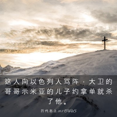 Picture 03 - 历 代 志 上 20:7 CUVS - 这 人 向 以 色 列 人 骂 阵 ， 大 卫 - Bible Verse Picture