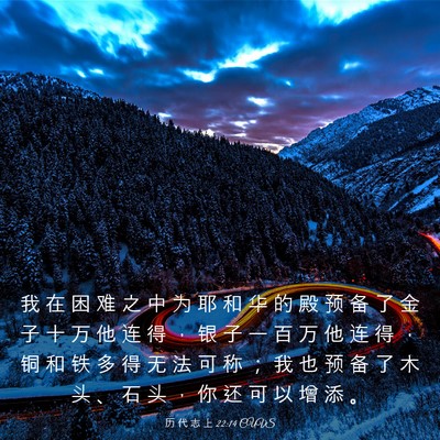 Picture 03 - 历 代 志 上 22:14 CUVS - 我 在 困 难 之 中 为 耶 和 华 的 殿 - Bible Verse Picture