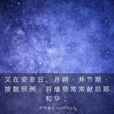 Picture 03 - 历 代 志 上 23:31 CUVS - 又 在 安 息 日 、 月 朔 ， 并 节 期 - Bible Verse Picture