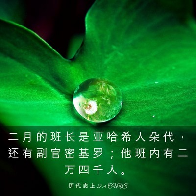 Picture 03 - 历 代 志 上 27:4 CUVS - 二 月 的 班 长 是 亚 哈 希 人 朵 代 - Bible Verse Picture