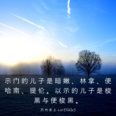 Picture 03 - 历 代 志 上 4:20 CUVS - 示 门 的 儿 子 是 暗 嫩 、 林 拿 、 - Bible Verse Picture