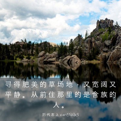 Picture 03 - 历 代 志 上 4:40 CUVS - 寻 得 肥 美 的 草 场 地 ， 又 宽 阔 - Bible Verse Picture