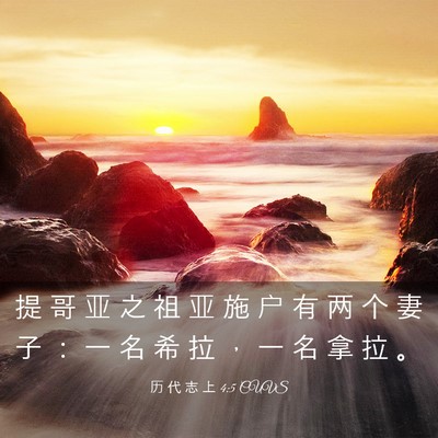 Picture 03 - 历 代 志 上 4:5 CUVS - 提 哥 亚 之 祖 亚 施 户 有 两 个 妻 - Bible Verse Picture
