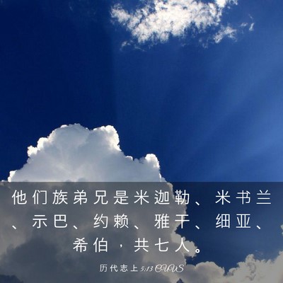 Picture 03 - 历 代 志 上 5:13 CUVS - 他 们 族 弟 兄 是 米 迦 勒 、 米 书 - Bible Verse Picture