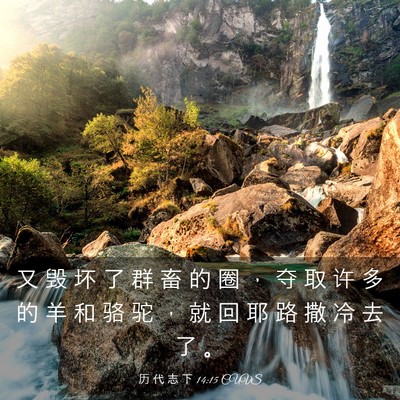 Picture 03 - 历 代 志 下 14:15 CUVS - 又 毁 坏 了 群 畜 的 圈 ， 夺 取 许 - Bible Verse Picture