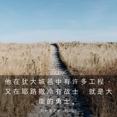Picture 03 - 历 代 志 下 17:13 CUVS - 他 在 犹 大 城 邑 中 有 许 多 工 程 - Bible Verse Picture