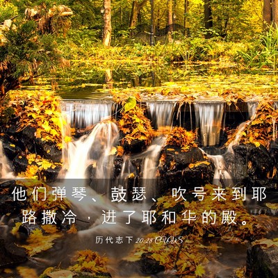 Picture 03 - 历 代 志 下 20:28 CUVS - 他 们 弹 琴 、 鼓 瑟 、 吹 号 来 到 - Bible Verse Picture