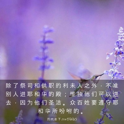 Picture 03 - 历 代 志 下 23:6 CUVS - 除 了 祭 司 和 供 职 的 利 未 人 之 - Bible Verse Picture